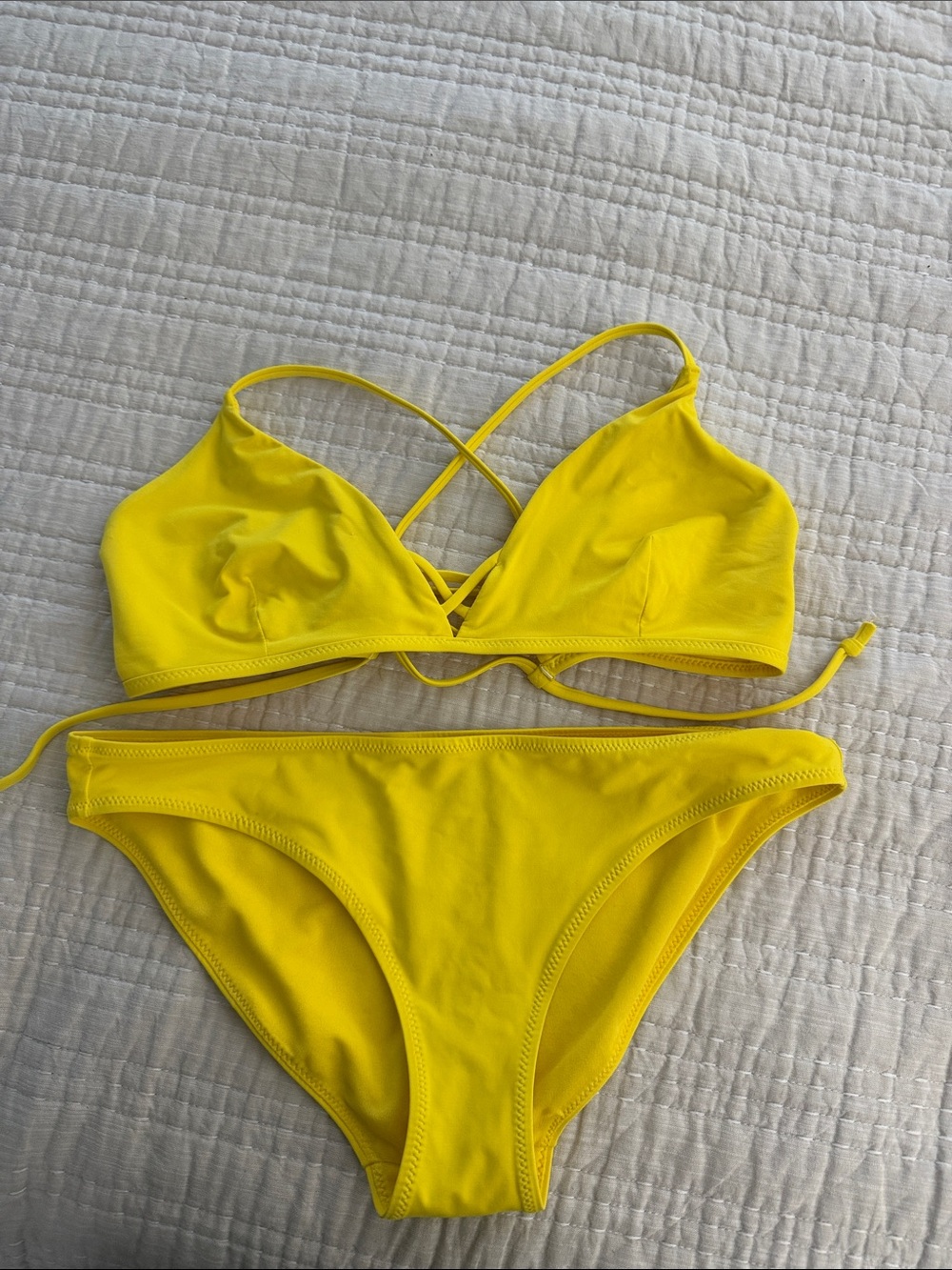 Athleta Bright Yellow Cross-Back Bikini Set